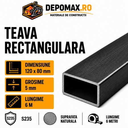 Teava rectangulara 120 x 80 x 5 mm, 6 metri